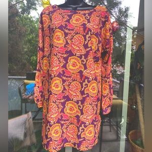 XS Ann Taylor Loft Paisley Cropped Long Sleeve Shift Dress